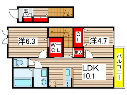 パルティール東習志野(2LDK/2階)の間取り写真