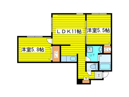 メゾンクー・ドゥ・クール(2LDK/4階)の間取り写真