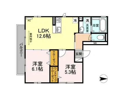 シリウス A棟(2LDK/3階)の間取り写真