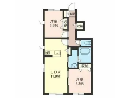 グロリオーサI棟(2LDK/1階)の間取り写真