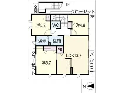 グリーンゲーブルスA棟(3LDK/2階)の間取り写真
