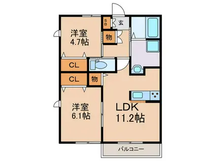 クレセント桂川(2LDK/2階)の間取り写真