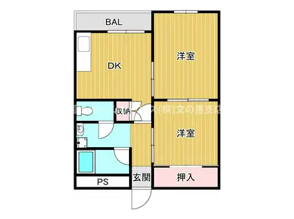 コーポ塚本 北館(2DK/2階)の間取り写真