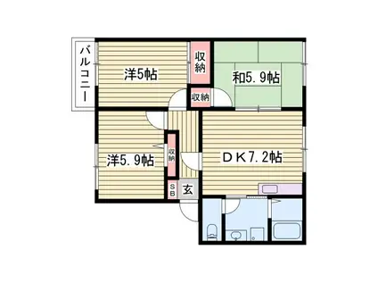 アネックス御立 B棟(3DK/1階)の間取り写真