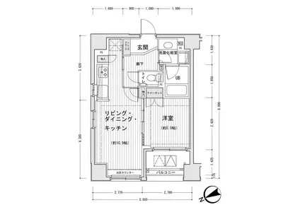 ドゥーエ銀座イーストI(1LDK/8階)の間取り写真