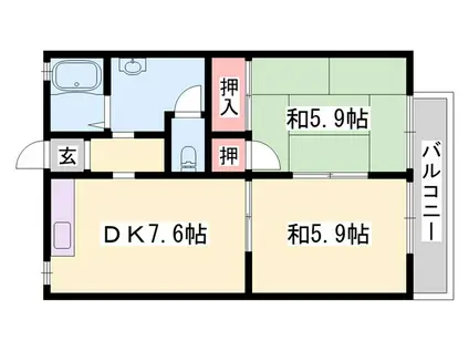 ガーデンハイツ緑ヶ丘A(2DK/2階)の間取り写真