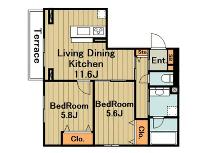 メリディアン ウエスト(2LDK/1階)の間取り写真