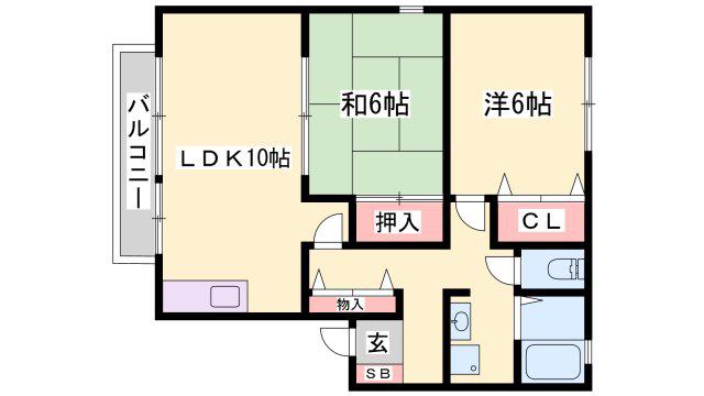 リブラスハイツI(2LDK/2階)の間取り写真