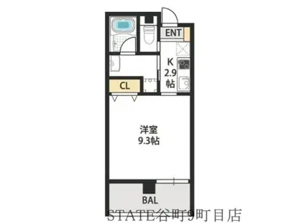 レクラン今里(1K/3階)の間取り写真