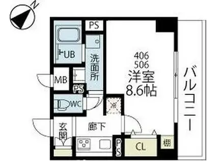 VINTAGE SAKADOYA(1K/5階)の間取り写真