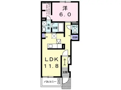 グラン・ジュテII(1LDK/1階)の間取り写真