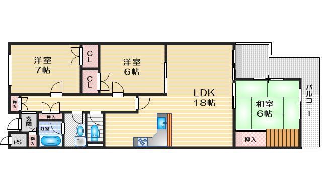 グレインヂ泉丘(3LDK/1階)の間取り写真