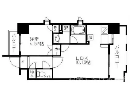 アスピーテ渡辺通(1LDK/4階)の間取り写真