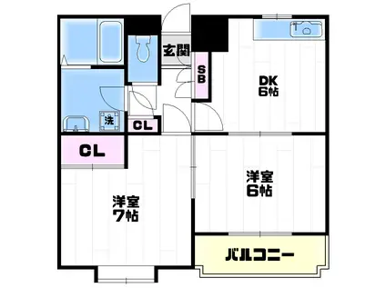 クレ・エルモーザ(2DK/2階)の間取り写真