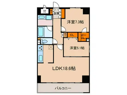 リヴェール綾堀川(2LDK/9階)の間取り写真