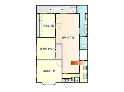 亀井町Tマンション(3LDK/3階)の間取り写真