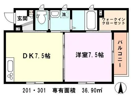 プレジール 川口(1DK/3階)の間取り写真