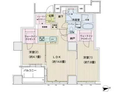 ロイヤルタワー横濱鶴見(2LDK/30階)の間取り写真
