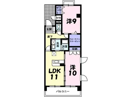 プラティーク谷上(2LDK/5階)の間取り写真