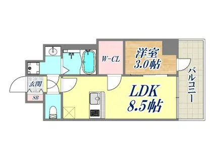 エスリードレジデンスグラン神戸三宮シティ(1LDK/7階)の間取り写真