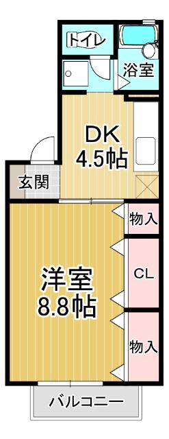 フロラシオン川内 II棟(1DK/1階)の間取り写真