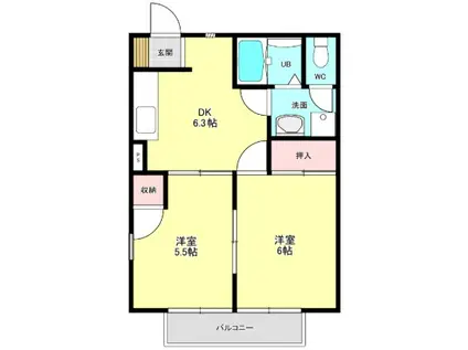 ニューシティナカムラE(2DK/1階)の間取り写真