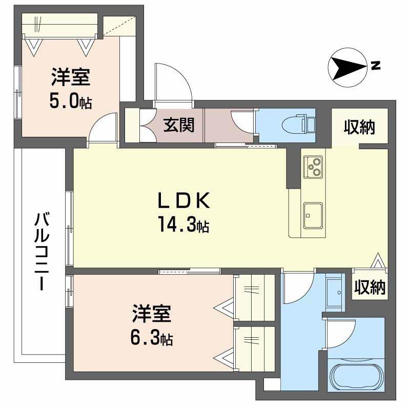 スプレンドーレ新金岡(2LDK/2階)の間取り写真