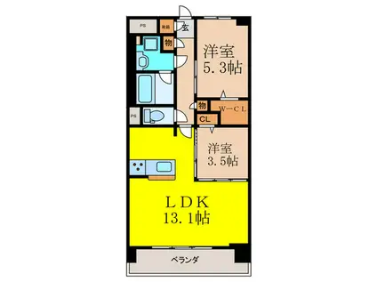 PREMIUM COURT千里丘(2LDK/7階)の間取り写真