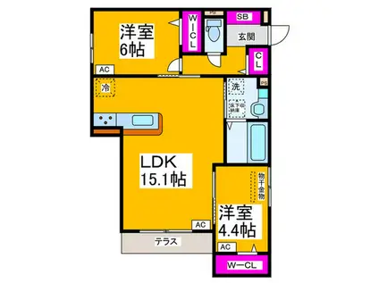 パサログランデ北長尾(2LDK/1階)の間取り写真