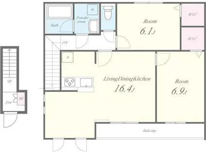 グランヴェルデ高槻(2LDK/2階)の間取り写真