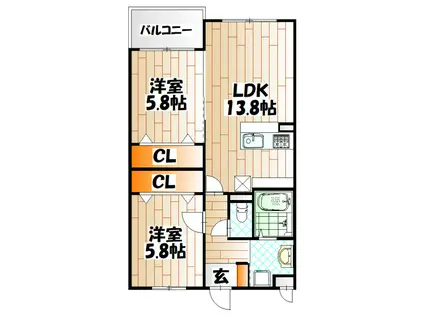 KIRA HIAGARI(2LDK/3階)の間取り写真