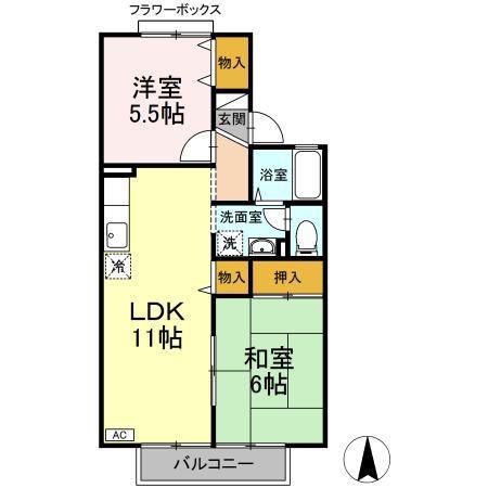 セジュールカワコ-(2LDK/1階)の間取り写真