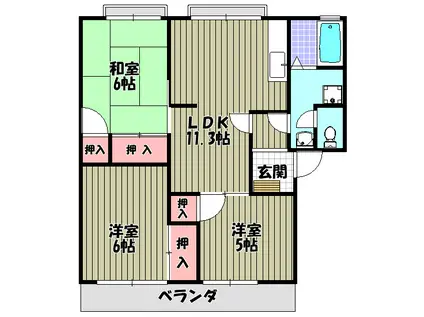 ヴィラ錦B棟(3LDK/2階)の間取り写真
