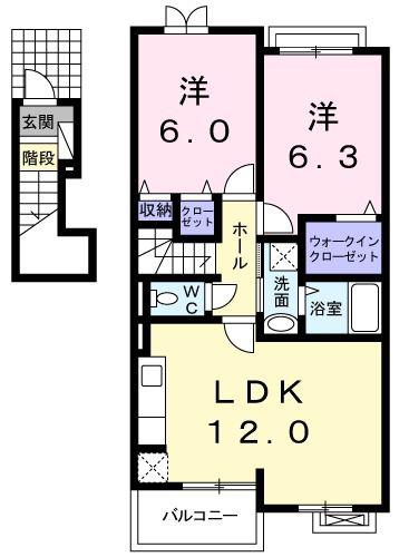 ブルーマーリン D(2LDK/2階)の間取り写真