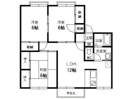ビューティフルヒル美丘D(3LDK/1階)の間取り写真