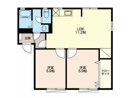 プランドール岩本B(2LDK/1階)の間取り写真
