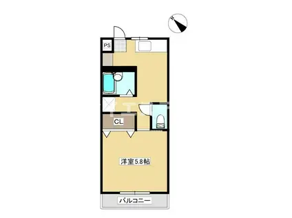 ハイツ森口B(1K/1階)の間取り写真