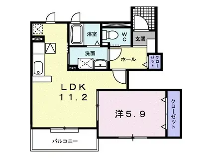 プレシードU(1LDK/1階)の間取り写真