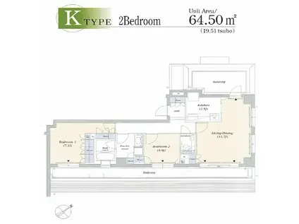 DUO FLATS AKASAKA(2LDK/7階)の間取り写真