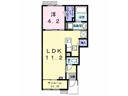 カンファタブルKII(1LDK/1階)の間取り写真