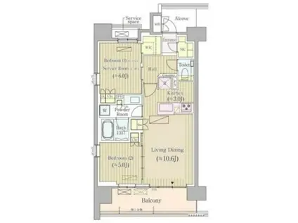 ジオ四谷荒木町(2LDK/11階)の間取り写真