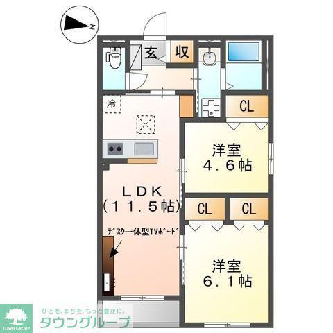 東武野田線 藤の牛島駅 徒歩1分 3階建 築1年(2LDK/2階)の間取り写真