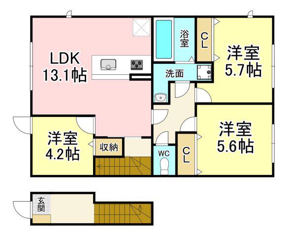 LEGEND ハイム B棟(3LDK/2階)の間取り写真