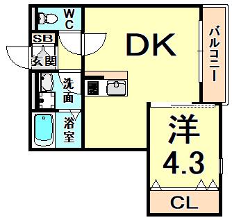 アクシリア尼崎(1DK/2階)の間取り写真