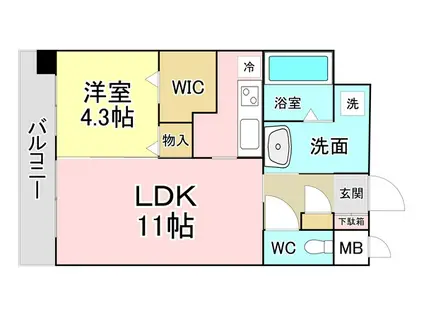 フェリシエ京町(1LDK/8階)の間取り写真