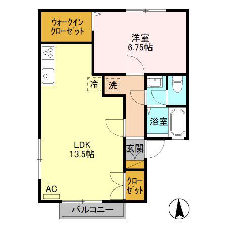 クレストファイブA(1LDK/1階)の間取り写真
