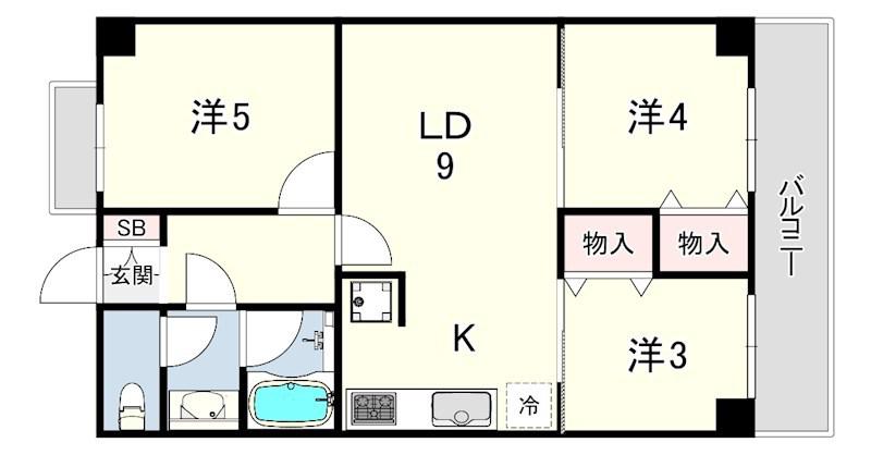 ライオンズマンション西明石(3LDK/4階)の間取り写真