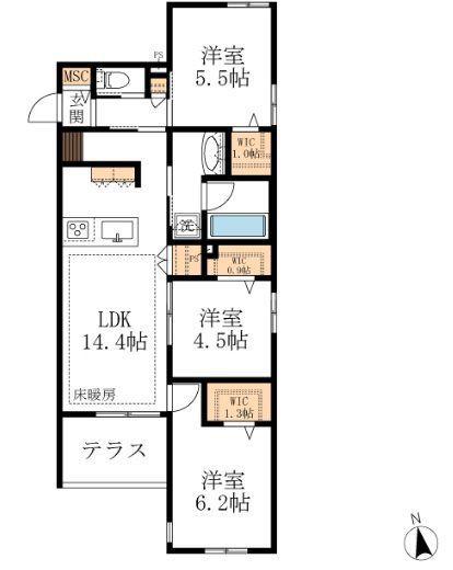 NAKASU(3LDK/2階)の間取り写真