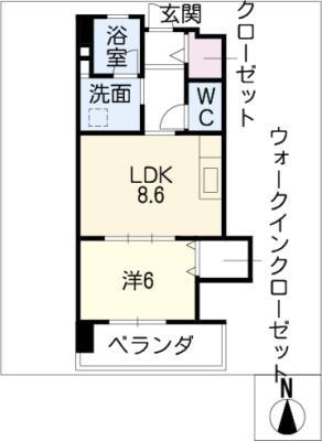 ウエストポイント(1LDK/3階)の間取り写真