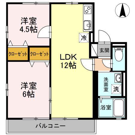 ガーデン江西通I(2LDK/1階)の間取り写真